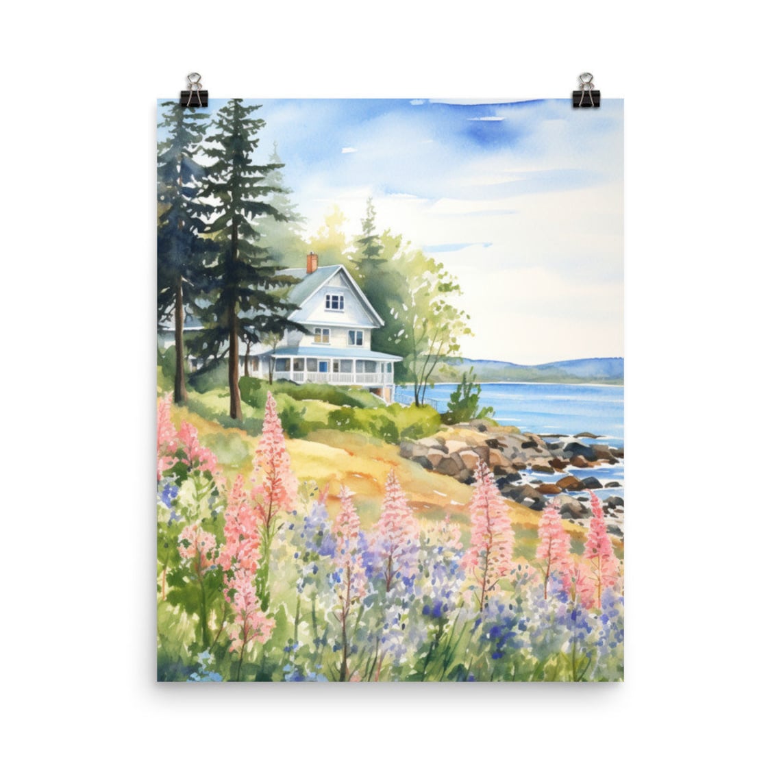 Portland Maine Watercolor Travel Poster, Waterfront