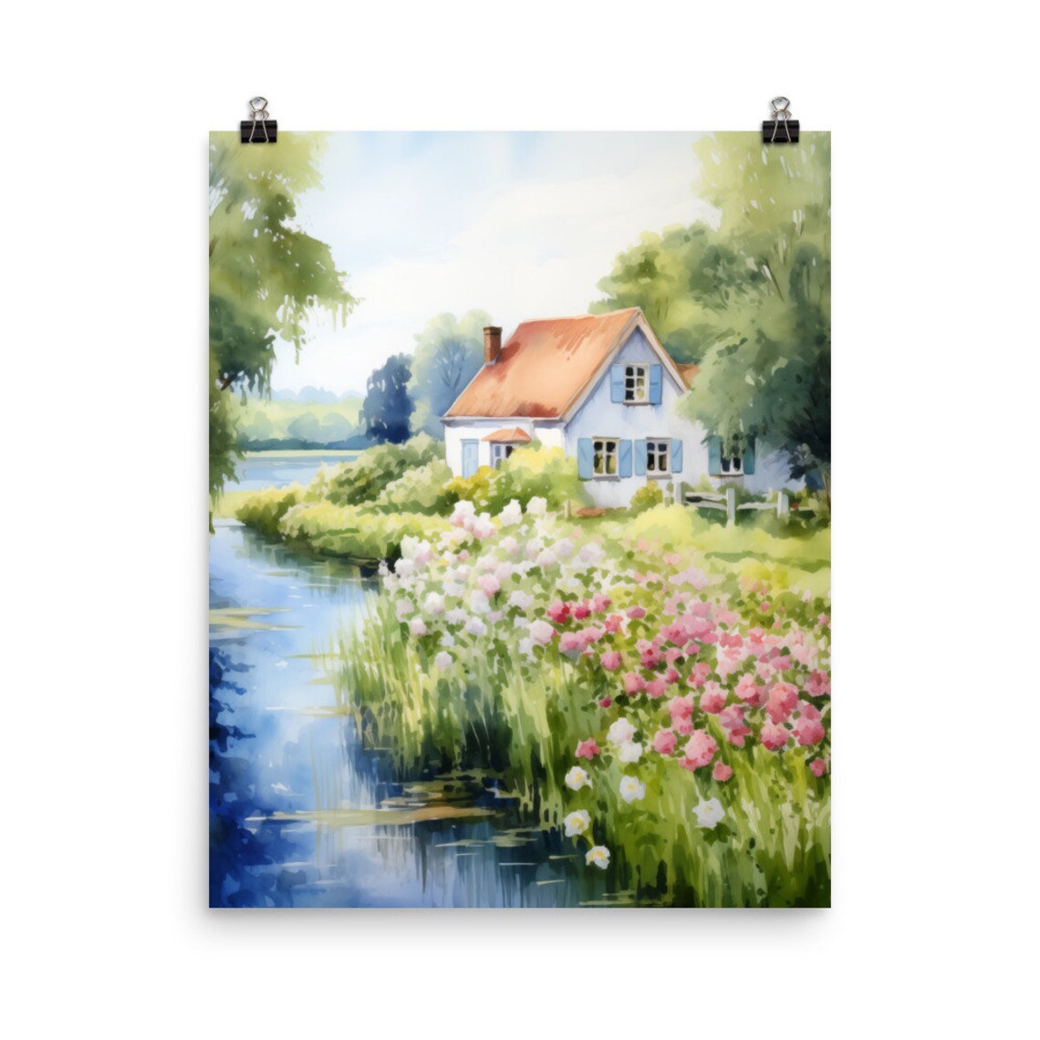 Giethoorn Watercolor Travel Poster, Netherlands