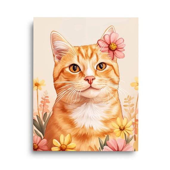 Orange Tabby Watercolor Print Cute Cat Wall Art Kitten Artwork Kitty Poster Pet Nursery Home Decor Lover Gift Feline