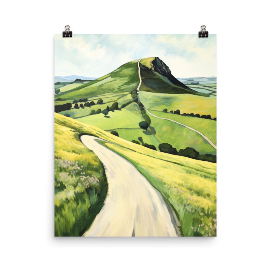 Mam Tor Winding Country Road Across Green Derbyshire Hill Poster