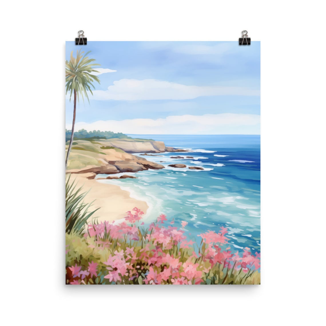 Laguna Beach Watercolor Travel Poster, Coastal Landscape