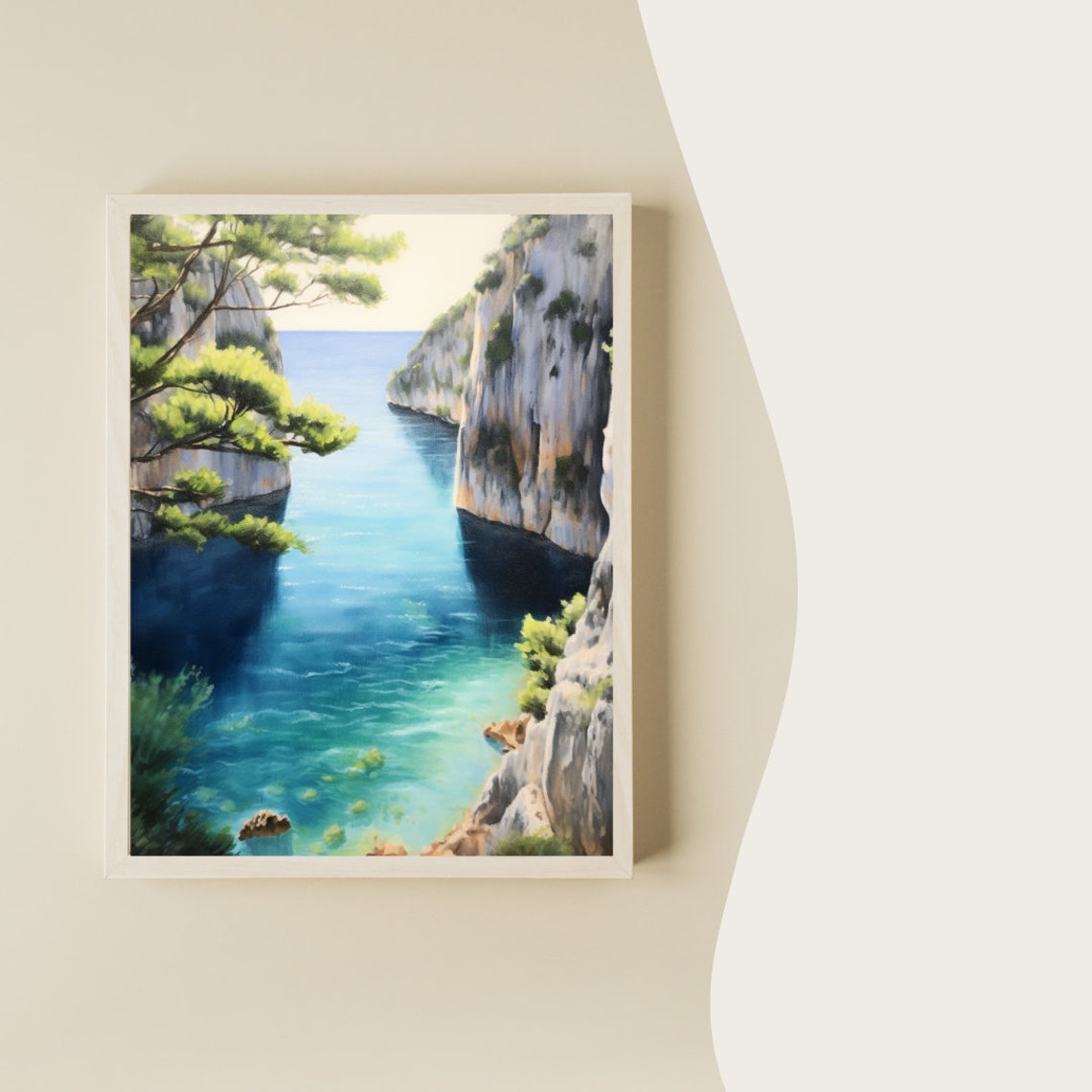 Calanques Limestone Cliffs Over Turquoise Inlet Water Art Poster - Image 2