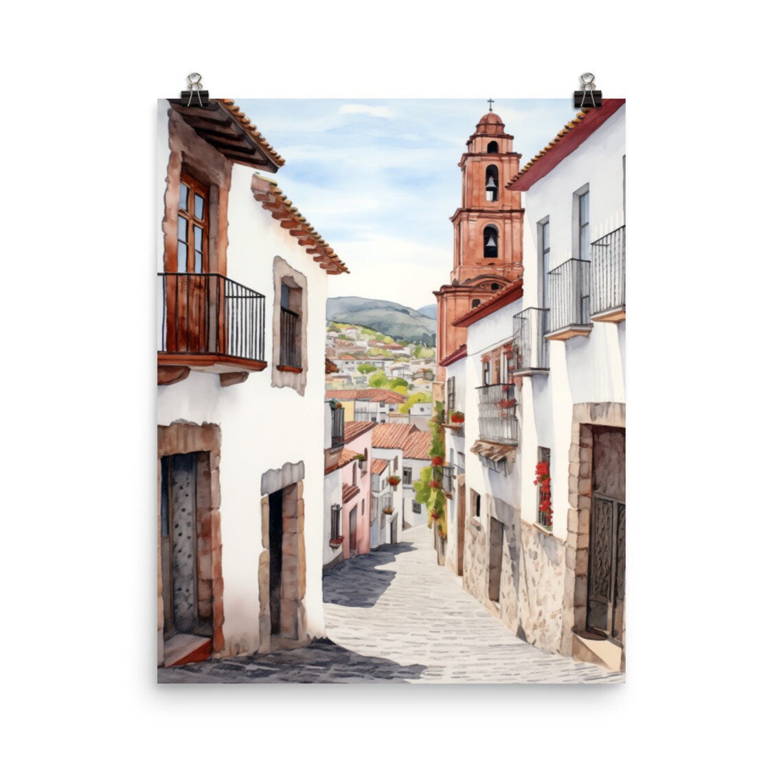 Taxco Colonial Street With Whitewashed Bell Tower Mexico Poster