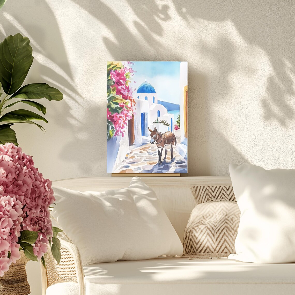 Santorini Donkey by Blue Dome Alley Greek Island Watercolor Poster