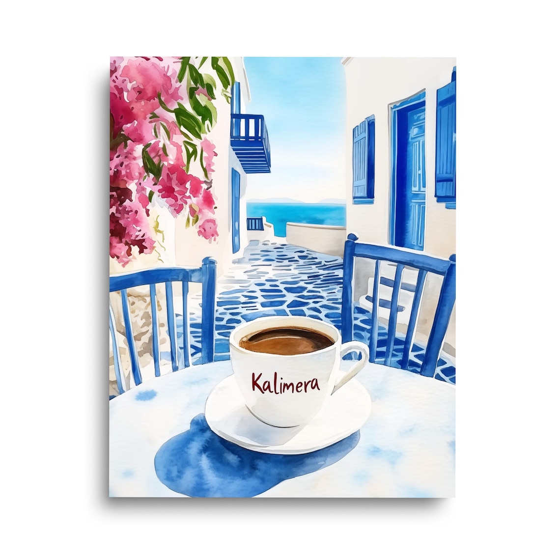 Kalimera Watercolor Print, Greece Travel Poster