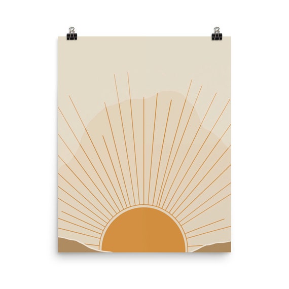Minimalist Boho Sunrise Print Abstract Sun Wall Art Sunburst Poster Bohemian Style Home Decor Geometric Modern Neutral Nature
