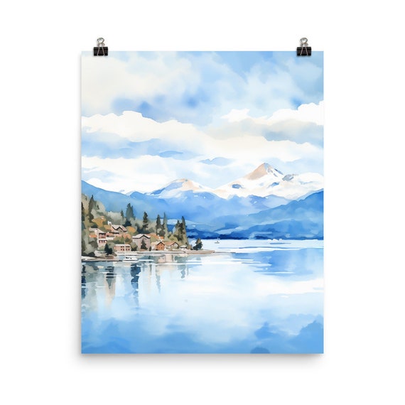 Bariloche Watercolor Print Argentina Travel Gift Lake Nahuel Huapi Wall Art Argentinian Home Decor Coastal Town Andes Mountains
