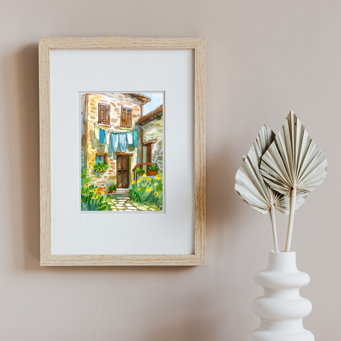 Pienza Rustic Stone Cottage with Laundry Line and Flowers Poster - Image 2