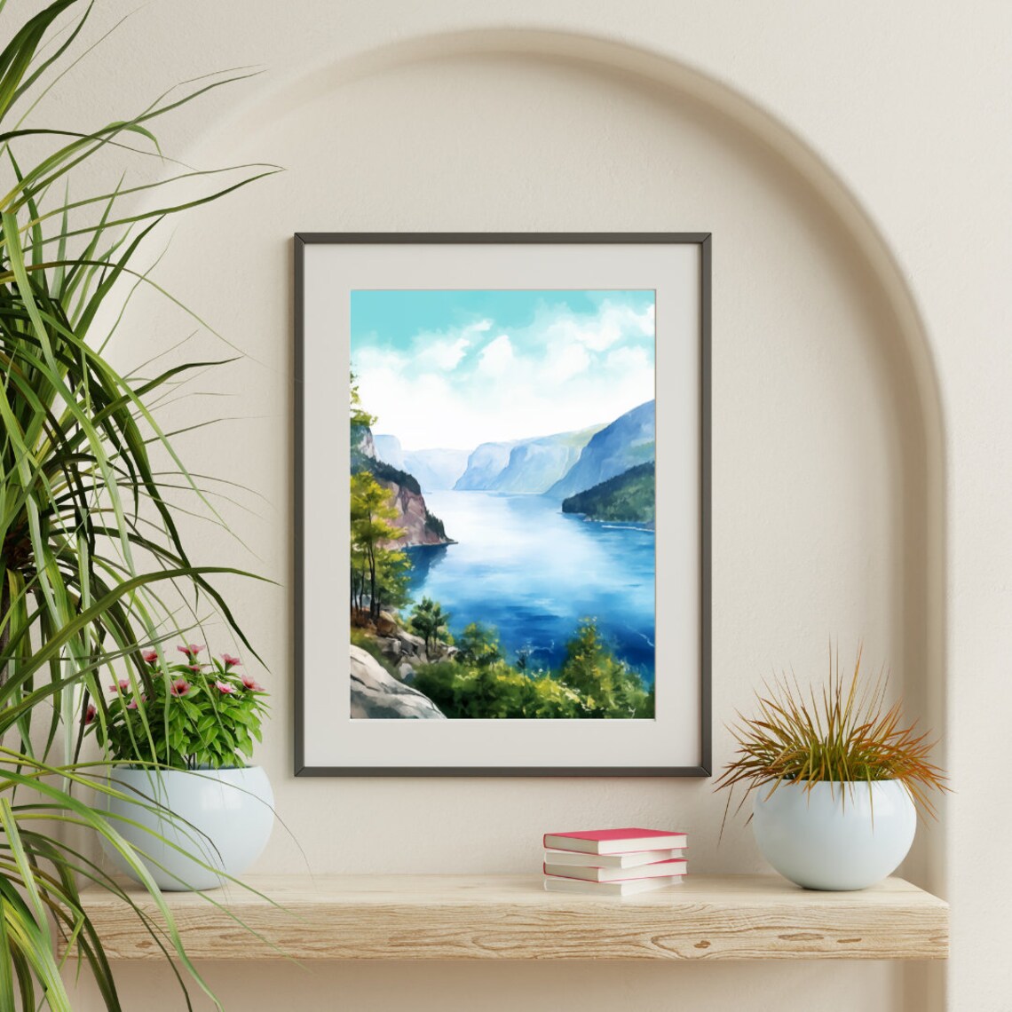Stegastein Norway Fjord Panorama from the Viewpoint Watercolor Poster - Image 3