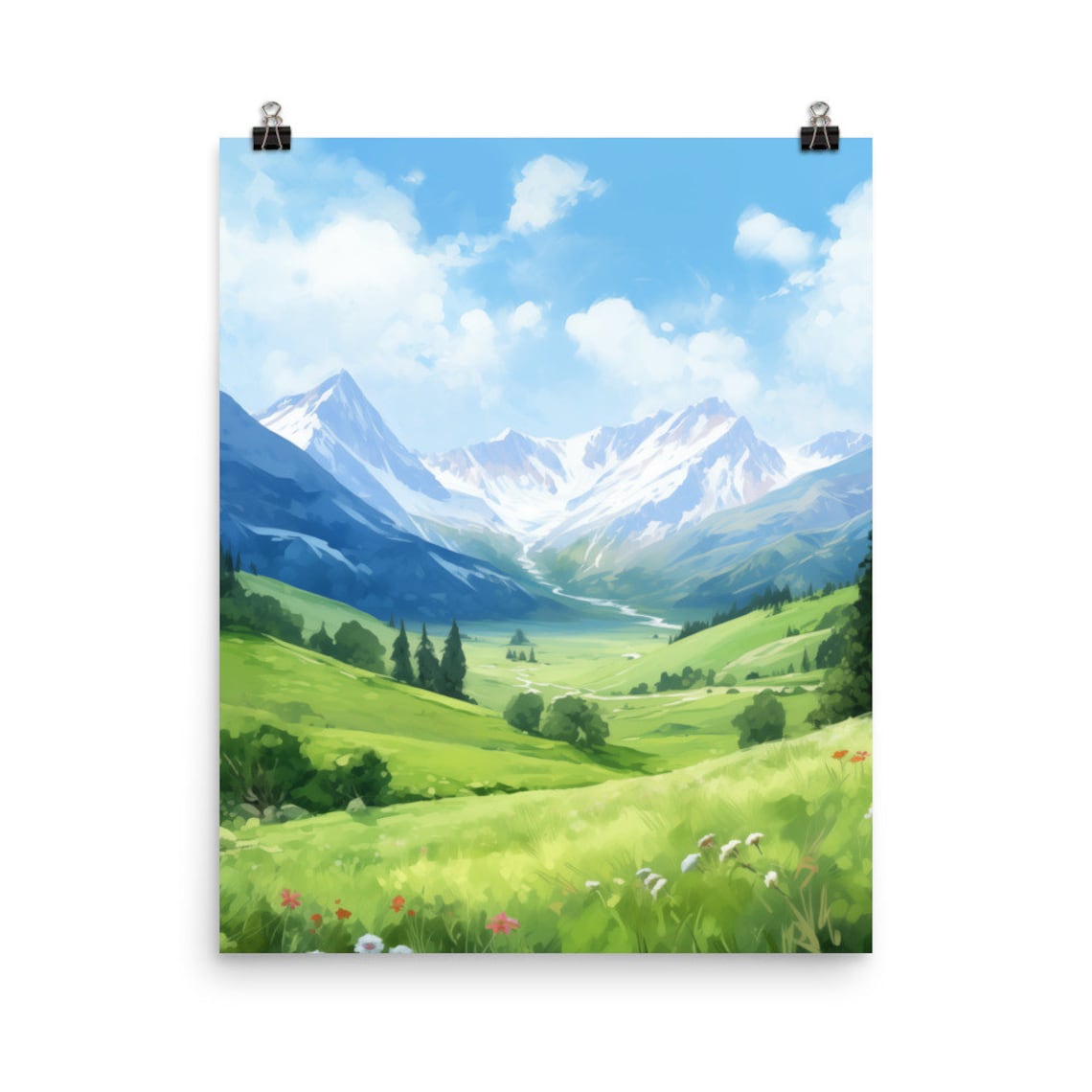 Pumalin Park Chile Andes Mountain Valley Watercolor Art Poster