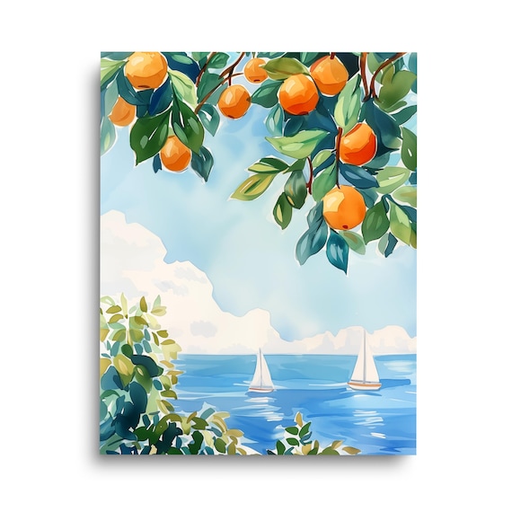 Orange Tree Branches Over Sailboats Mediterranean Sea Poster