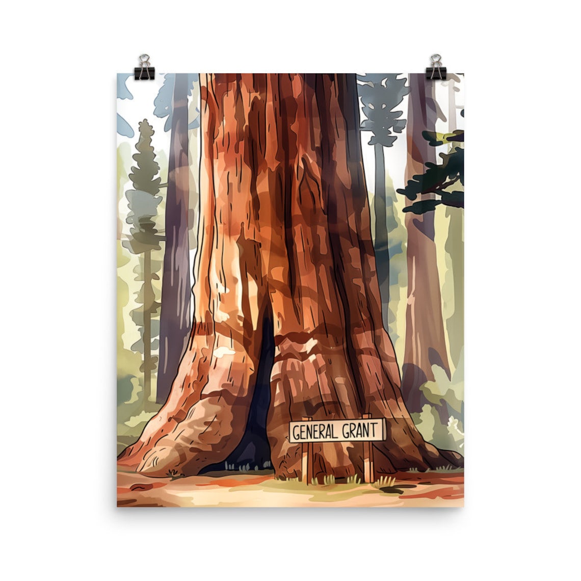 General Grant Giant Sequoia Tree With Trail Sign California Poster