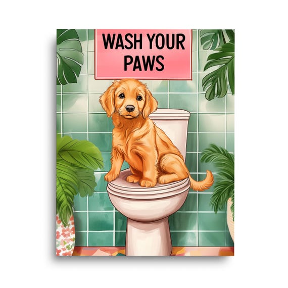 Wash Your Paws Puppy Watercolor Print Dog Wall Art Pet Lover Gift Funny Bathroom Artwork Doggo Cute Poster Pupper Quirky