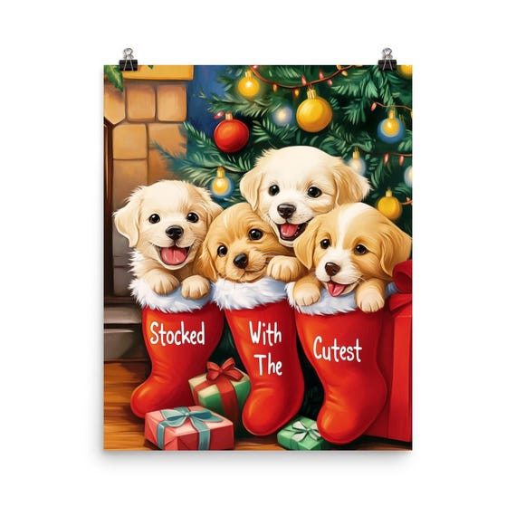 Stocked With The Cutest Print Dog Wall Art Pet Christmas Home Decor Puppies Artwork Holiday Season Poster Festive Cute