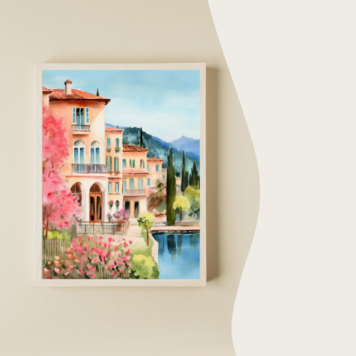 Lake Como Watercolor Travel Poster, Italian Lakefront - Image 2