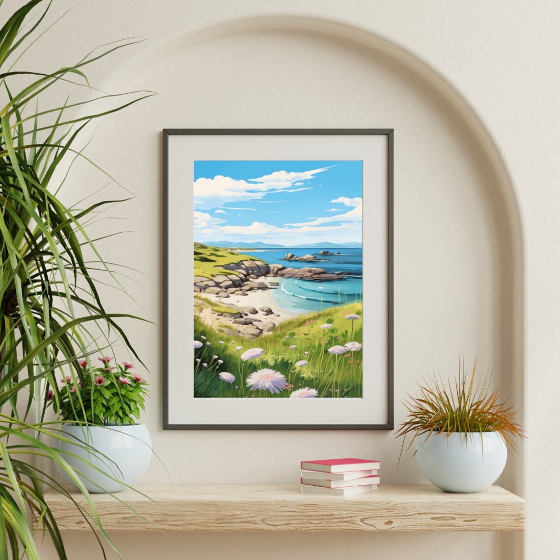 Isle of Iona Rocky Shore with Daisies Watercolor Travel Poster - Image 2