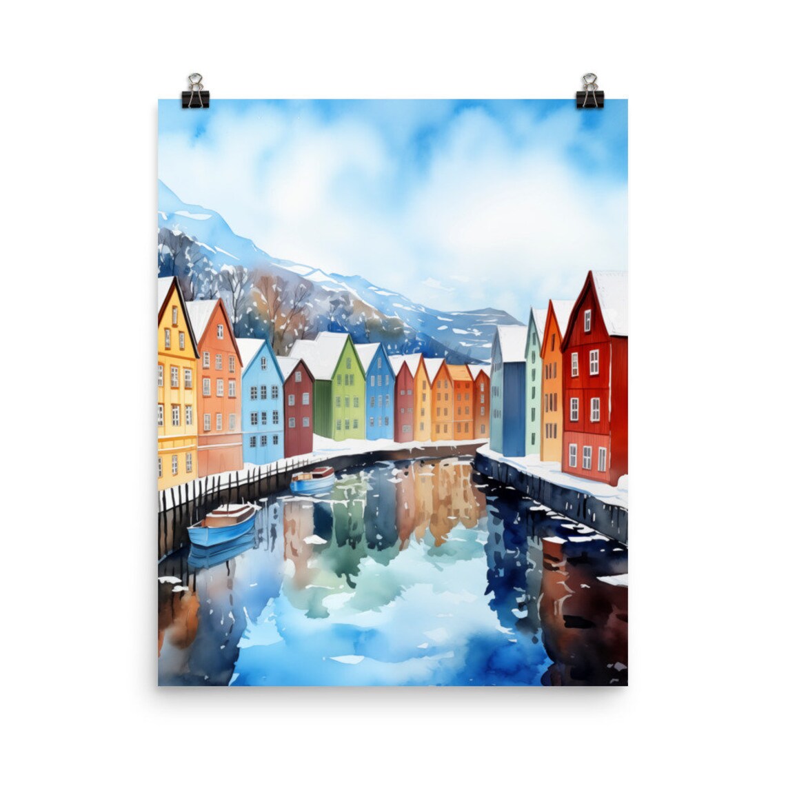 Trondheim Watercolor Travel Poster, Norway Cityscape