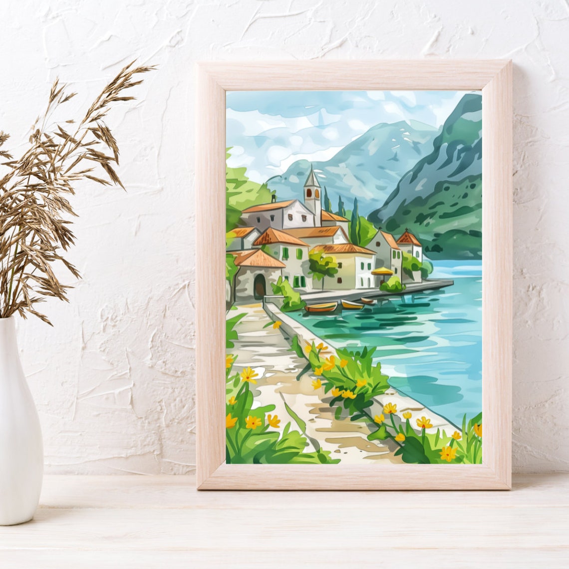 Perast Montenegro Waterfront Village and Church Tower Poster - Image 3