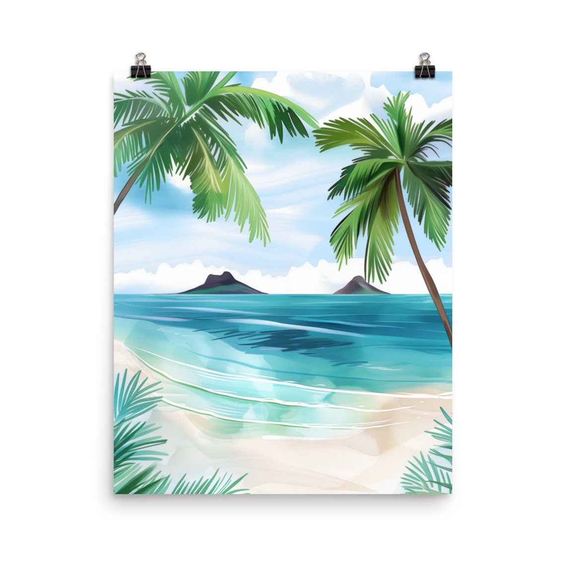 Lanikai Beach Turquoise Water Framed by Palm Trees Oahu Poster