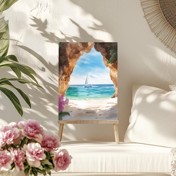 Cala Luna Watercolor Print Sardinia Italy Wall Art Italian Decor Coastal Landscape Sea Arch Mediterranean Seaside Europe