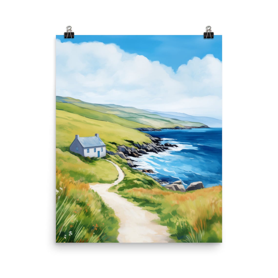 Achill Island Watercolor Travel Poster, Ireland Coast