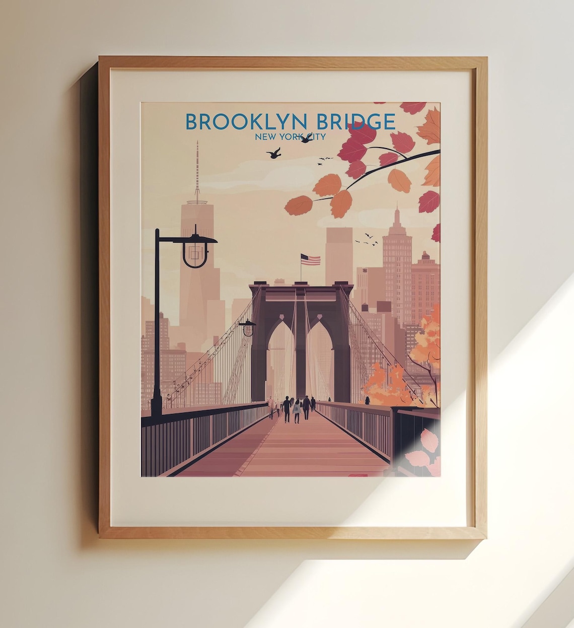 Brooklyn Bridge New York City Autumn Skyline Walkway Travel Print