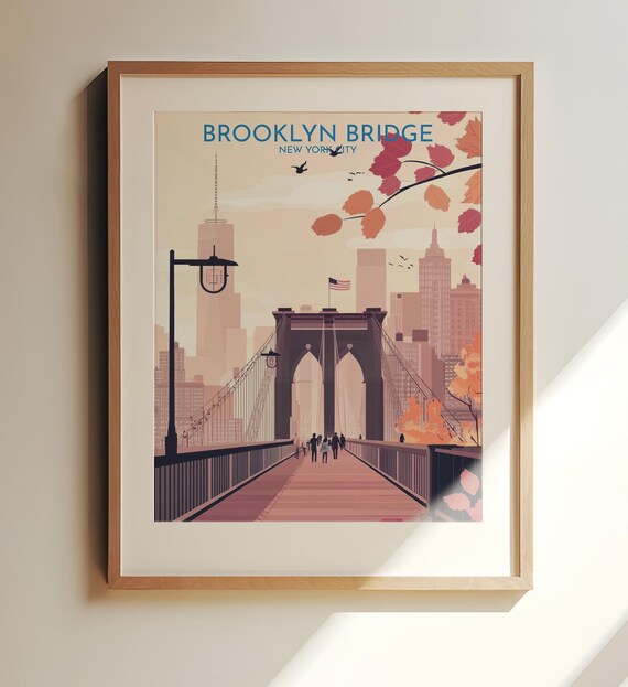 Brooklyn Bridge New York City Travel Poster Art Skyline Print