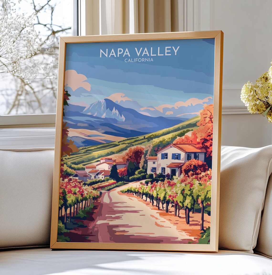 Napa Valley California Vineyards Autumn Vintage Travel Art Poster