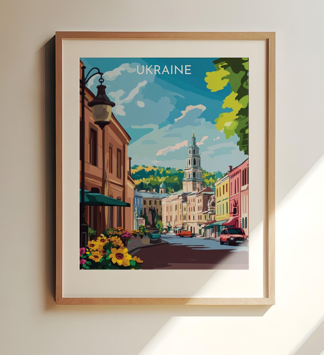 Ukraine Travel Art Vibrant Cityscape View With Historic Architecture