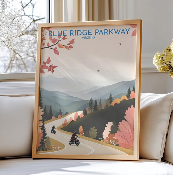 Blue Ridge Parkway Virginia Autumn Road Vintage Travel Poster