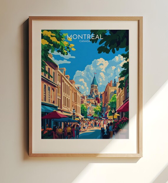 Montreal Canada Old Street Summer Scene Vintage Travel Poster