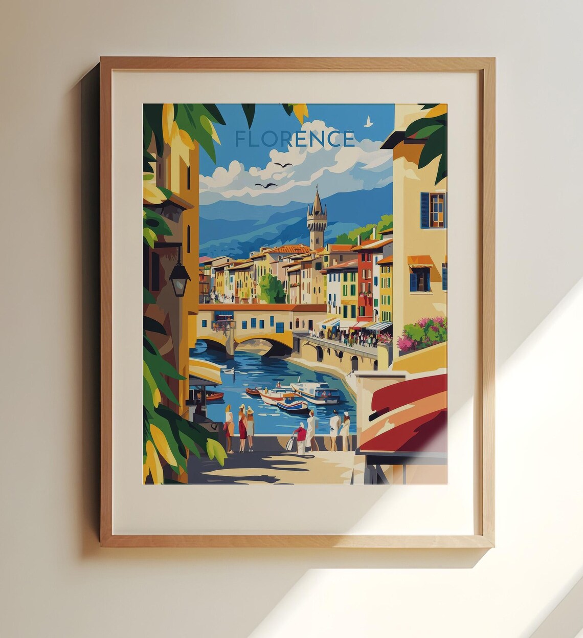 Florence Ponte Vecchio Old Town River Boats Travel Art Poster