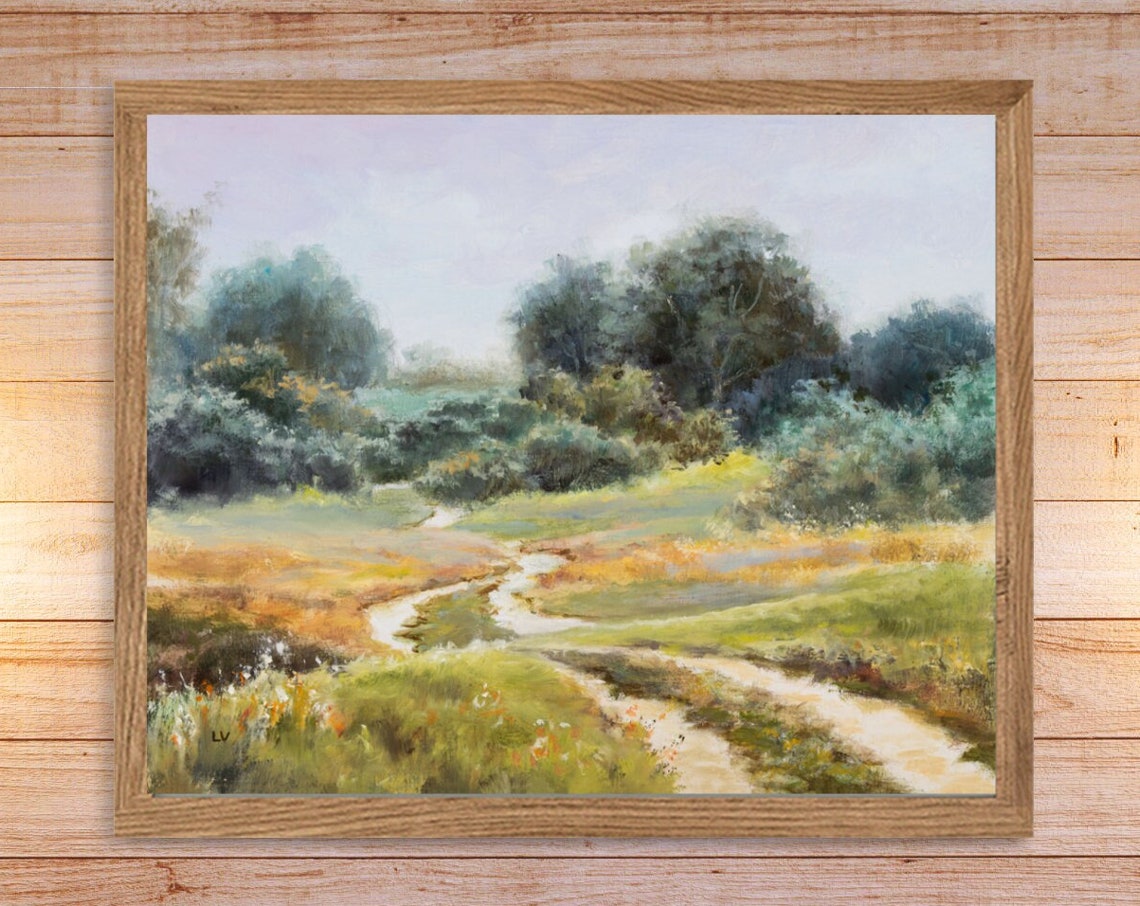 Winding Country Road Through a Soft Sunlit Summer Meadow Poster - Image 5