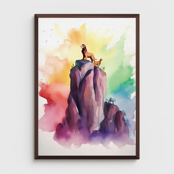 Lion Watercolor Painting Print Art Fairytale Nature Animal African Savanna Wall