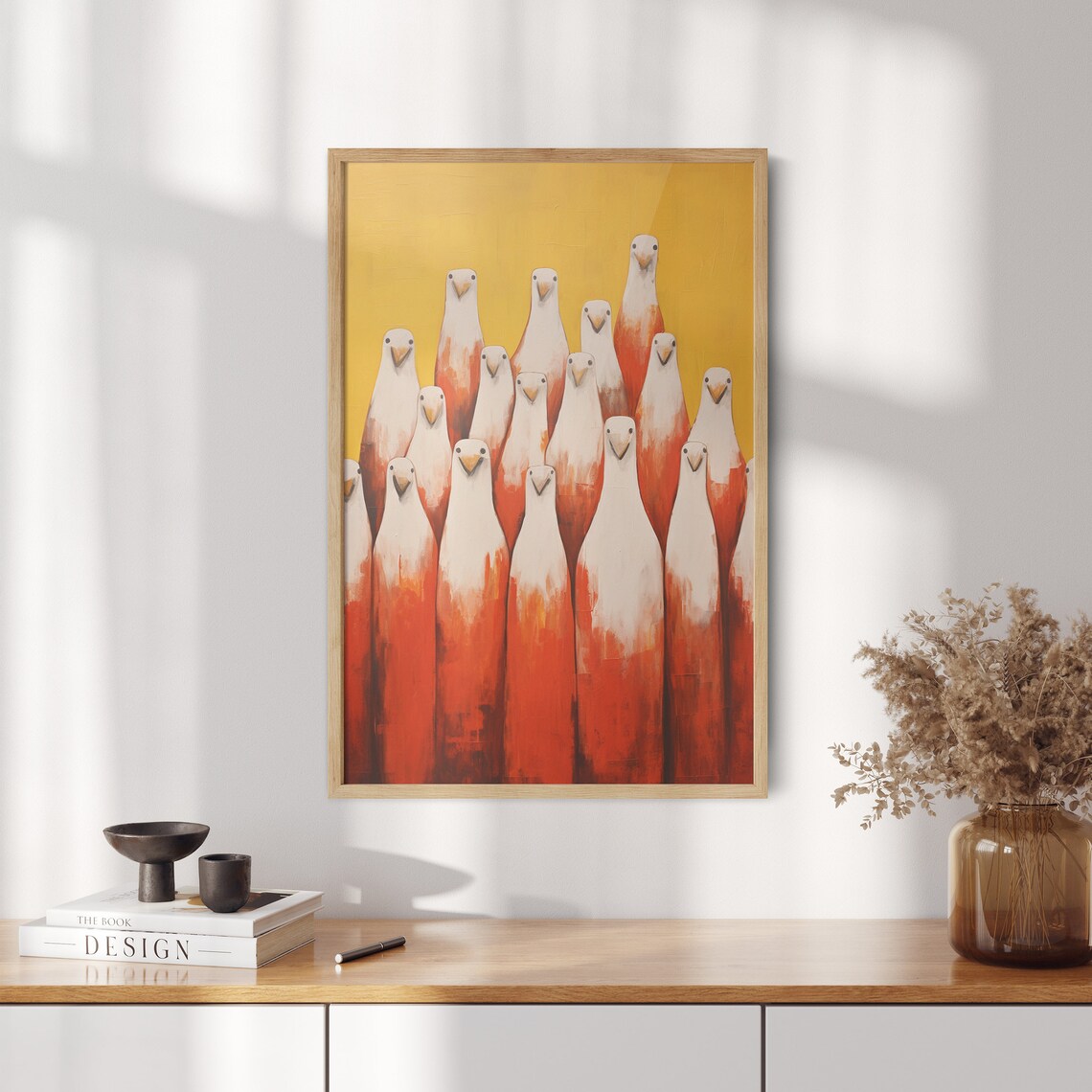 Red White Chicken Flock Whimsical Farm Animal Kitchen Poster - Image 2