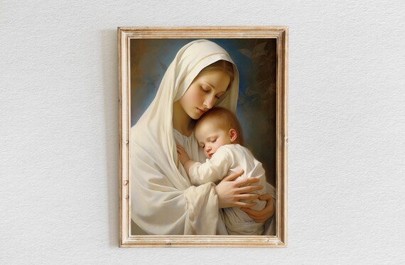 Virgin Mary And Baby Jesus Oil Painting Bible Verse Wall Art Wall Decor Christian Wall Art Religiour Wall Art