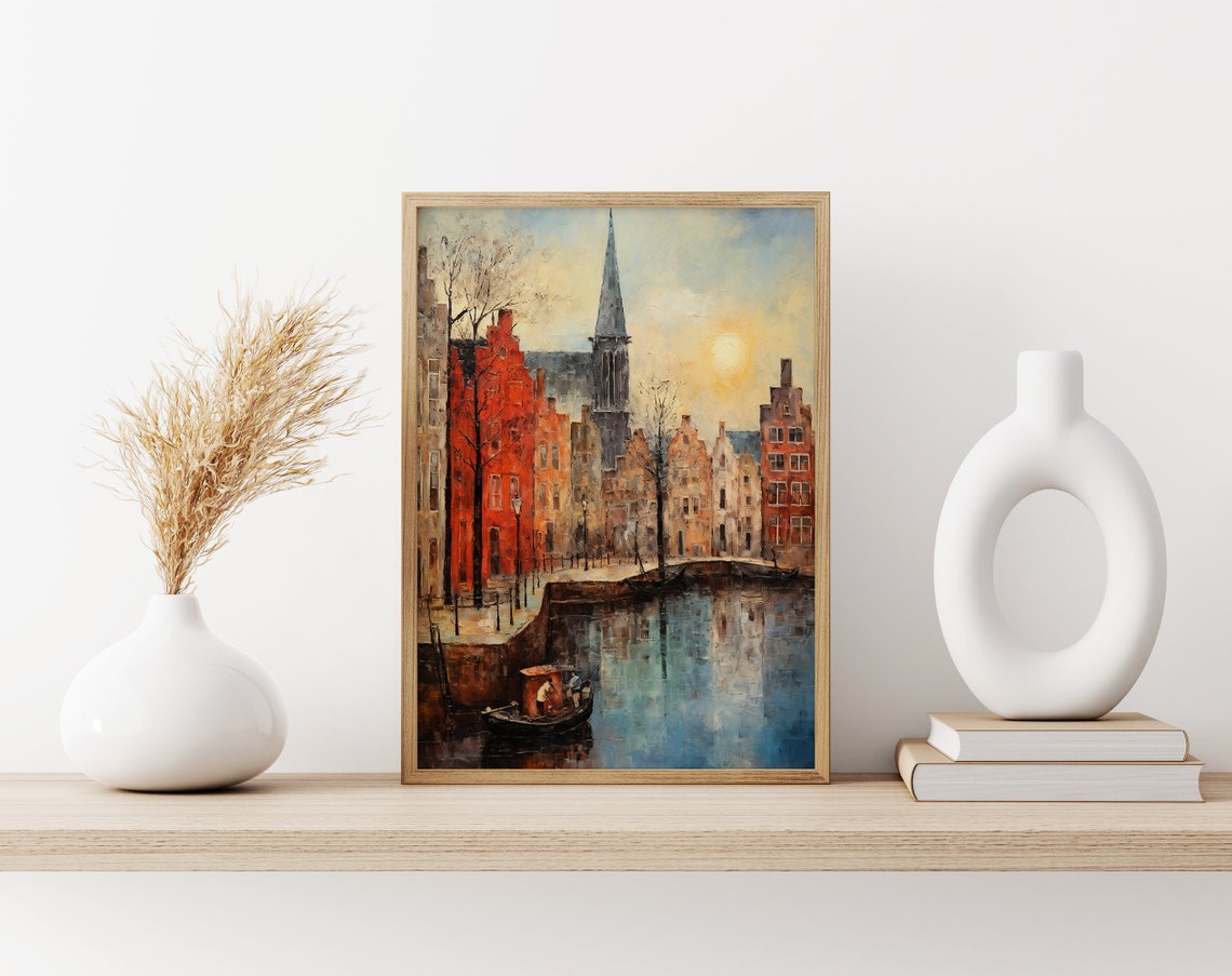 Amsterdam Canal Boat Gabled Houses Golden Hour Cityscape Poster - Image 3