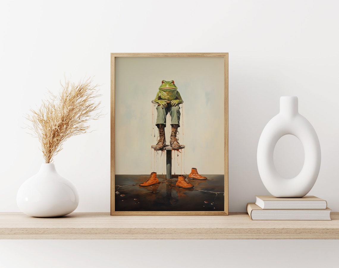 Frog Wearing Cowboy Boots and Pants Sitting on a Stool Poster - Image 3