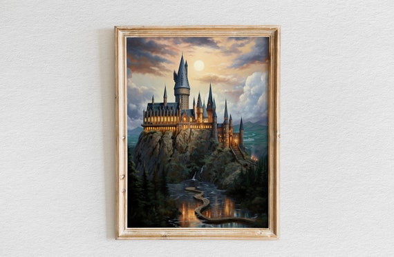 Dawn At Hogwarts Oil Painting Vintage Print Wall Art Wizarding Inspired Print Hogwart Poster Wizard Castle
