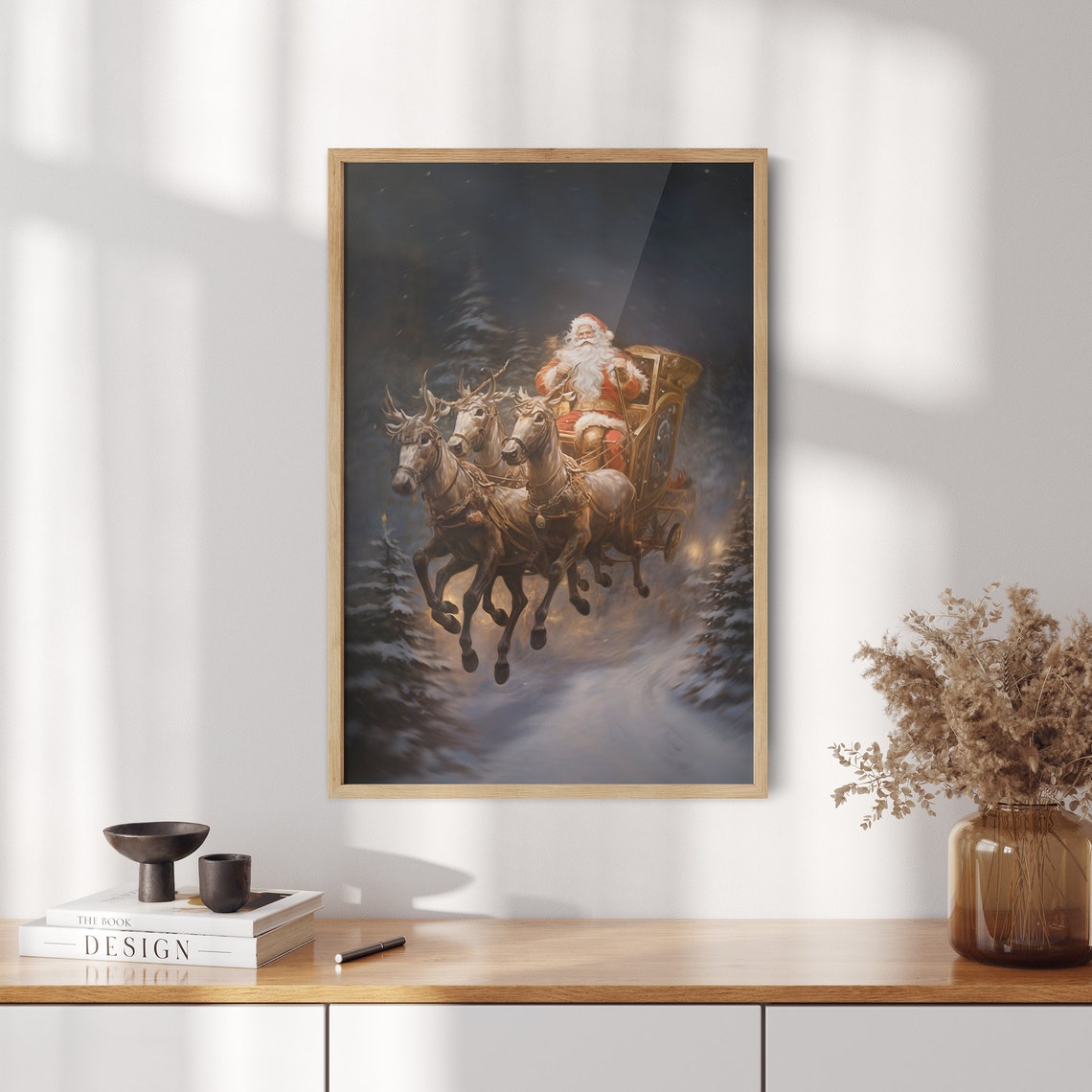 Santa Claus in a Horse Drawn Sleigh Riding Through the Night Poster - Image 2
