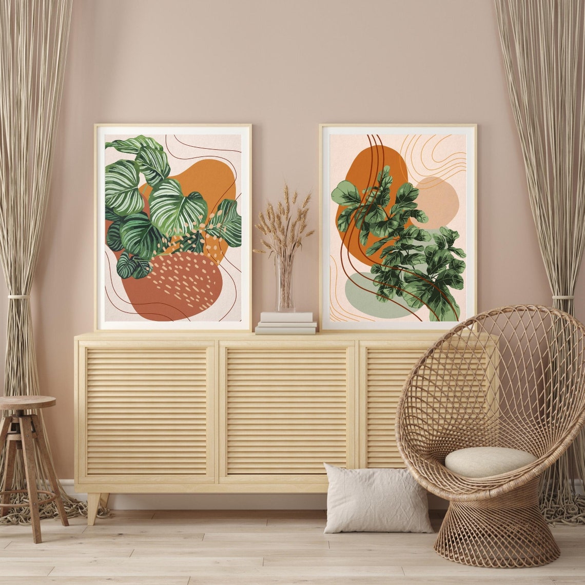 Fiddle Leaf Fig Orange Abstract Modern Botanical Style Poster - Image 2