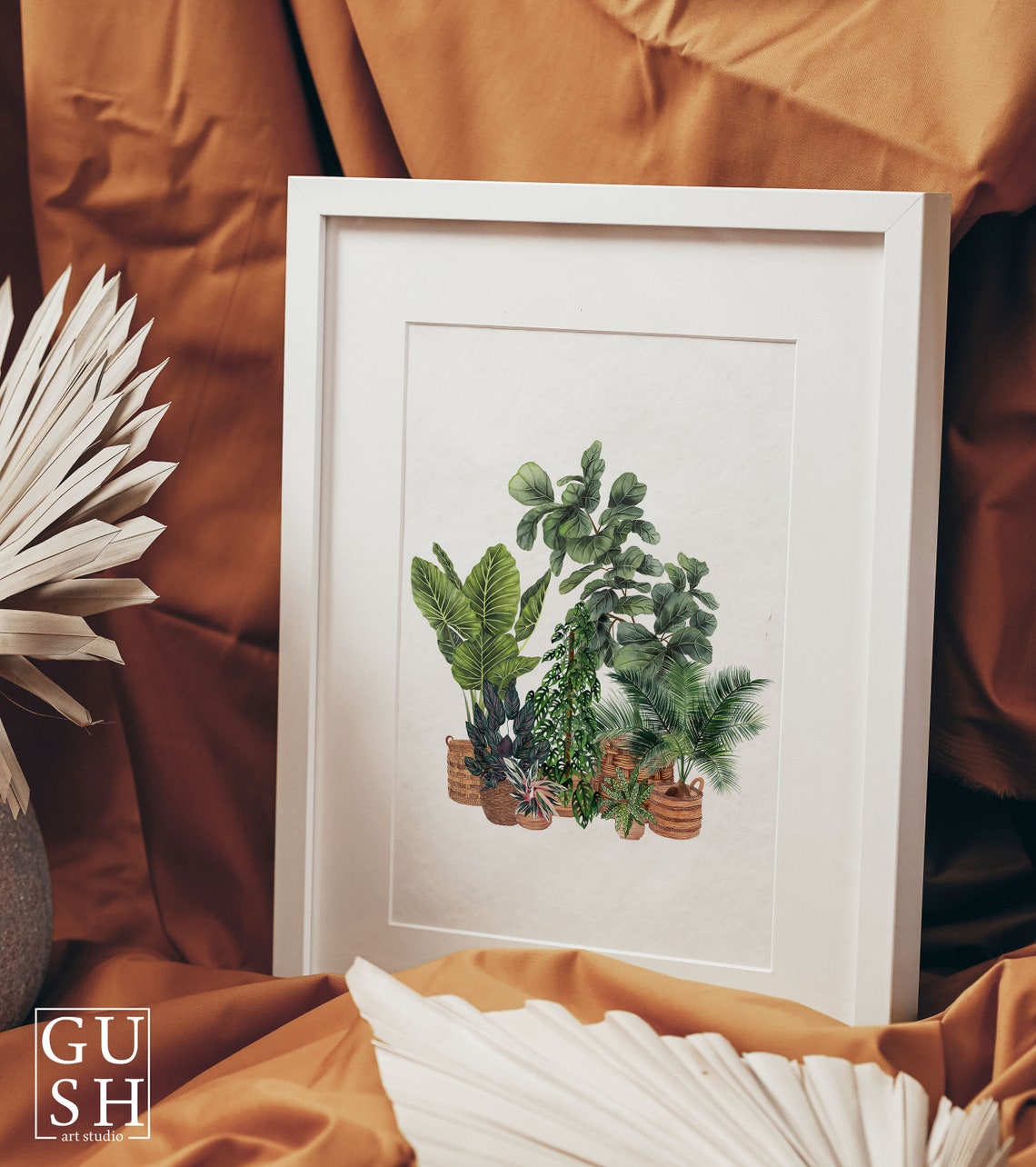 Potted Houseplants Collection Print Wicker Baskets Botanical Decor - Image 3