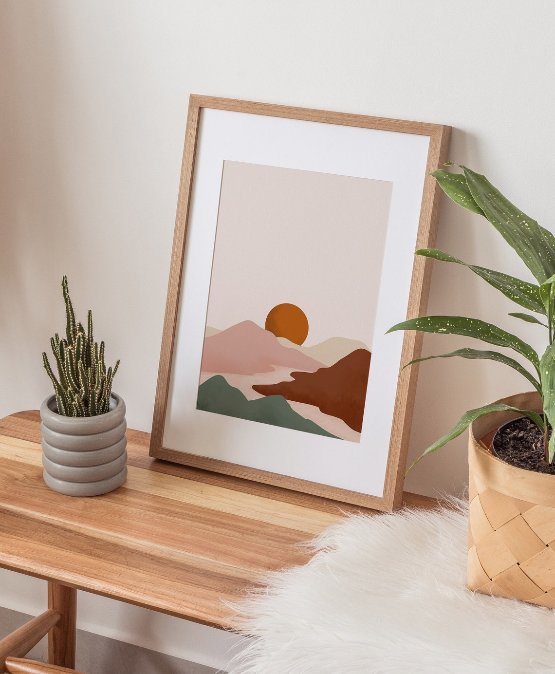 Warm Boho Sunset Over Rolling Terracotta Hills Landscape Poster - Image 2