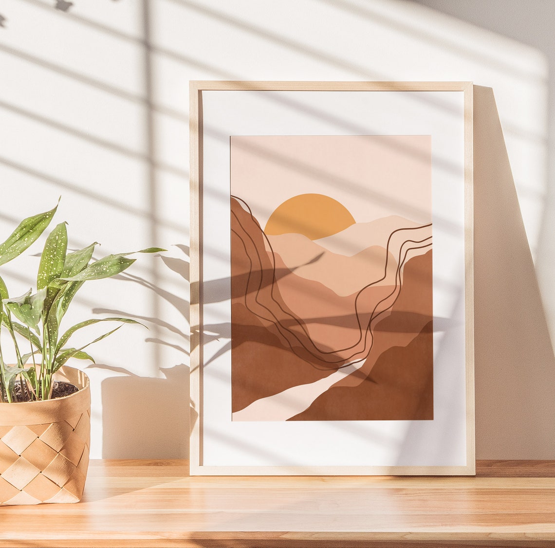 Abstract Mountain Sunrise Illustration Neutral Toned Wall Art Landscape Art Print Terracotta Mountains Wall Art - Image 3