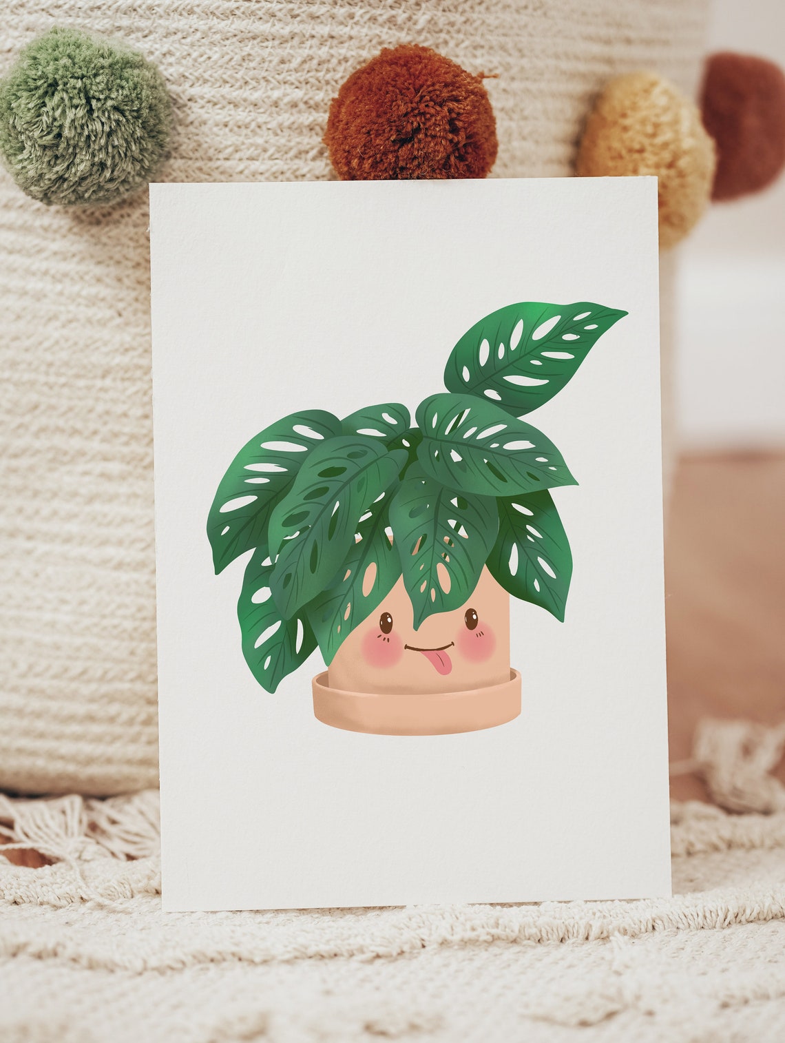 Monstera Adansonii Playful Tongue Out Cute Kawaii Botanical Art Print - Image 3