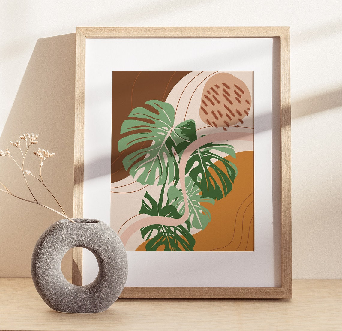 Monstera Leaves Terracotta Abstract Modern Boho Style Poster