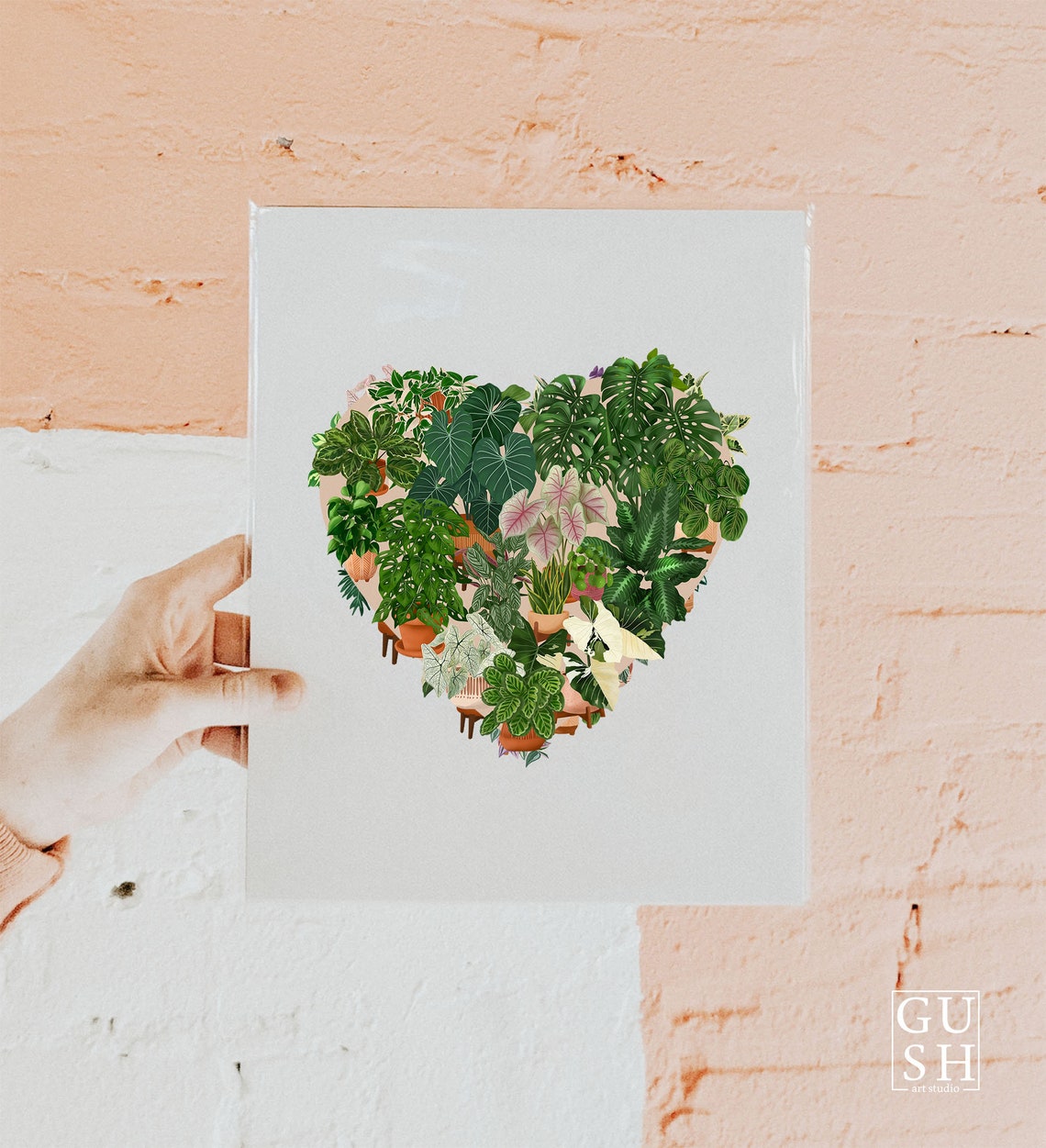Heart Shape Made of Houseplants on a Minimal White Background Poster