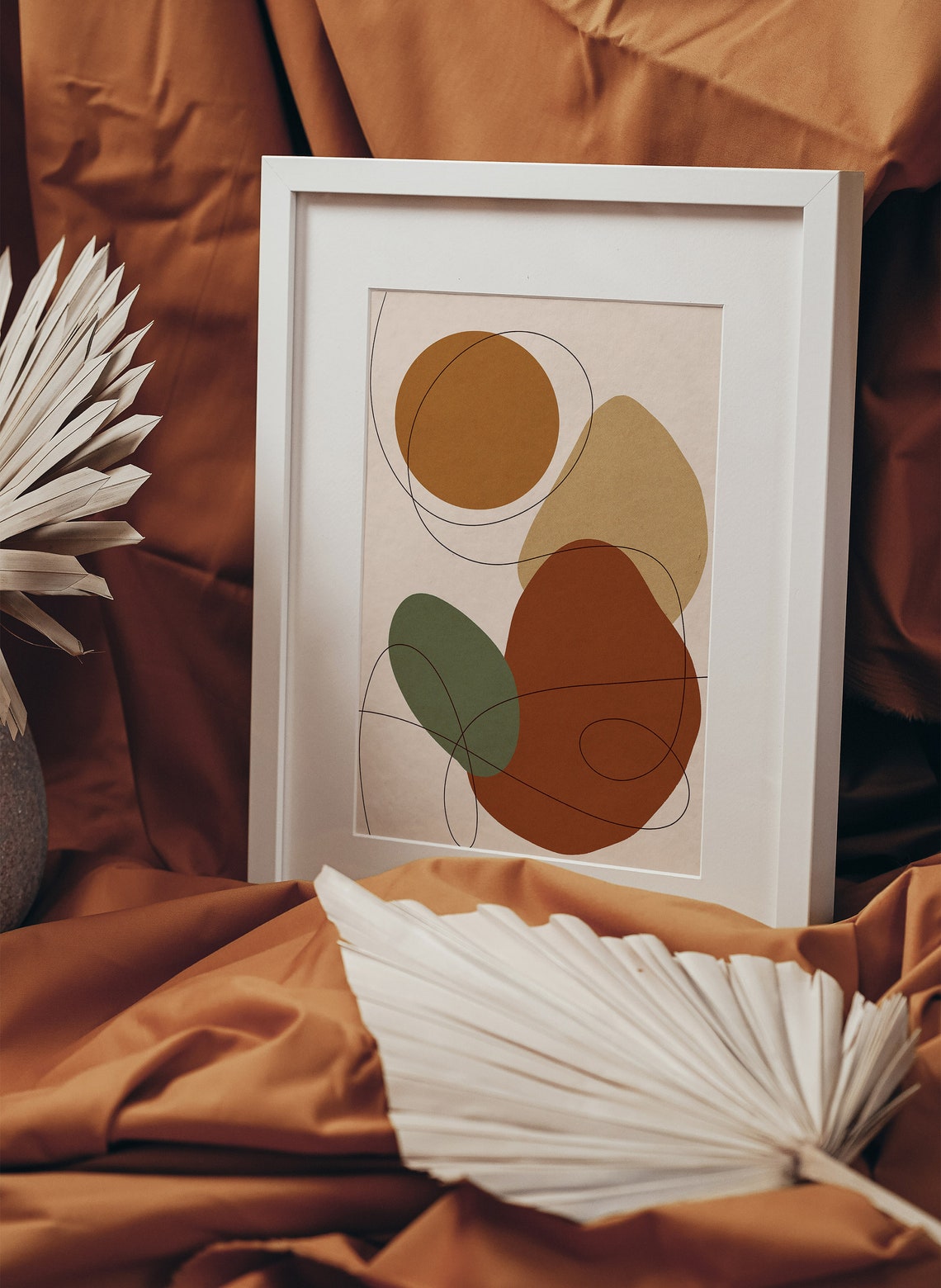 Terracotta Circles Organic Shapes With Line Boho Abstract Poster - Image 3