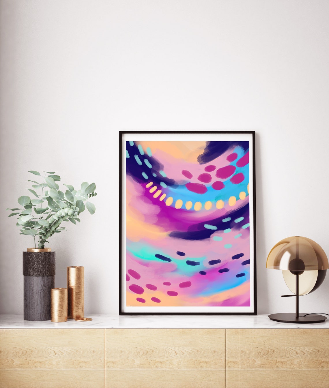 Purple Pink Blue Swirl Colour Flow Modern Abstract Art Poster - Image 2
