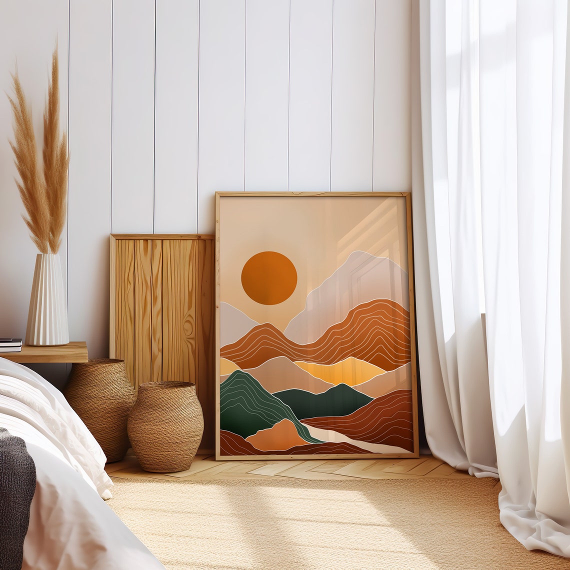 Sun And Mountains Landscape Illustration Minimalist Wall Art Abstract Landscape Art Print Terracotta Wall Art Boho Art Prints - Image 2